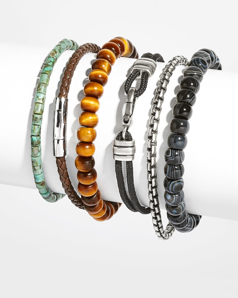 Cade Oxidized Sterling Silver Corded Bracelet in Black Banded Agate image number 2